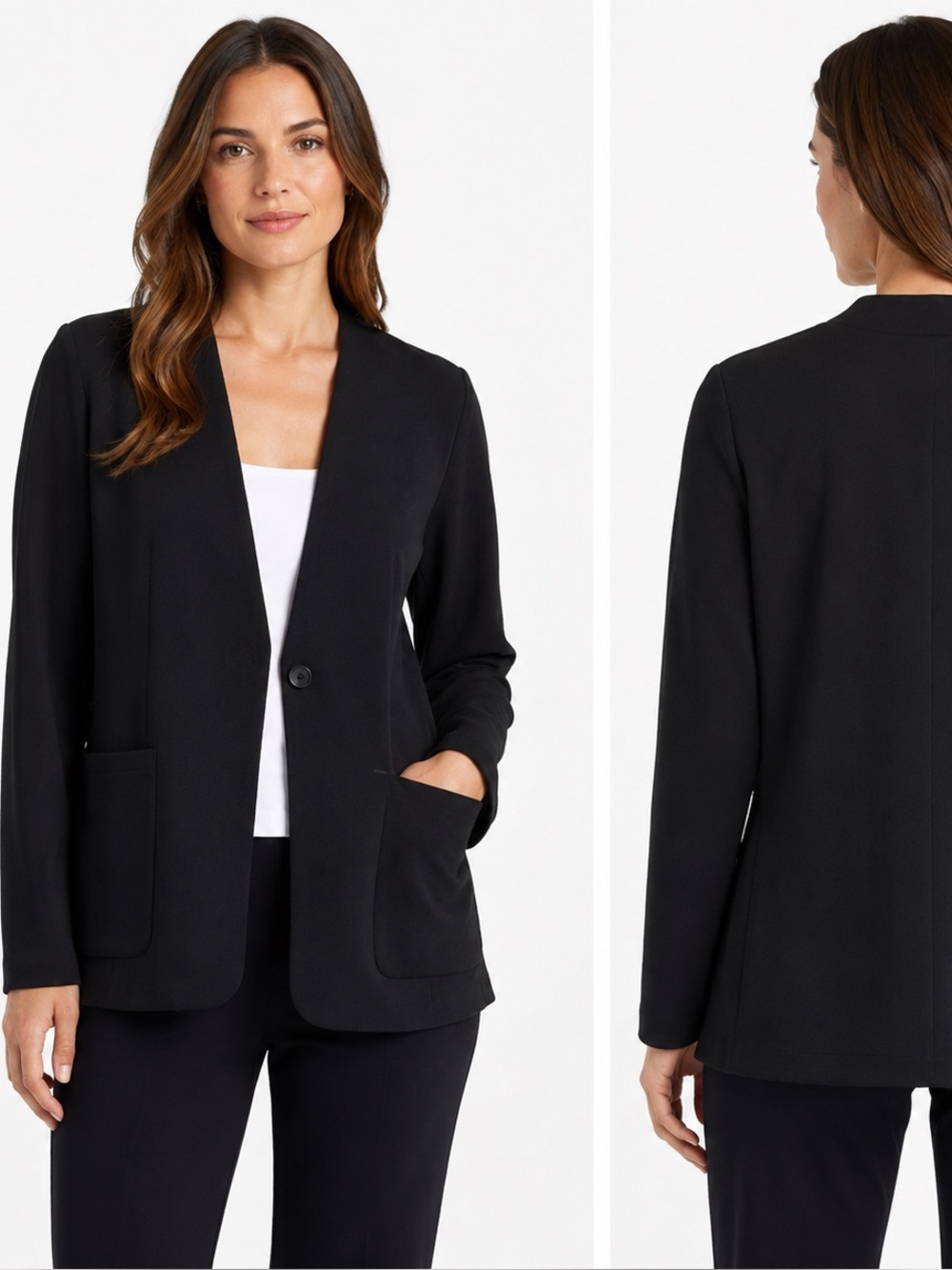 SPANX Black Collarless Stretch‎ Blazer One Button Career Jacket Size Large